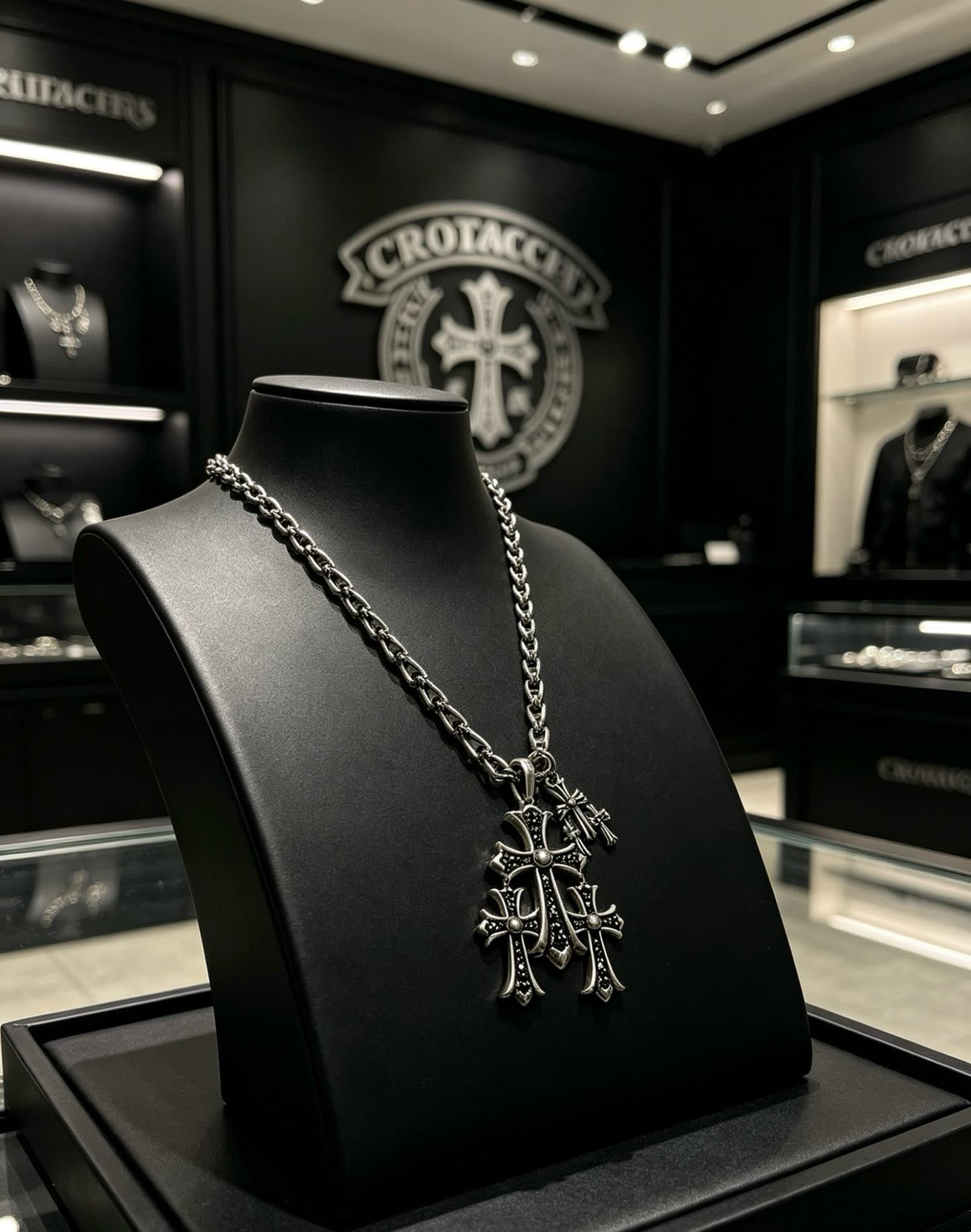 Chrome Hearts Silver Cross Pendant Necklace